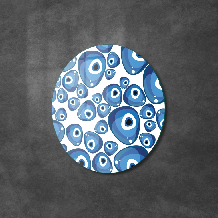 Vivantes Circle Glass Wall Art in 12" Diameter-Evil Eyes