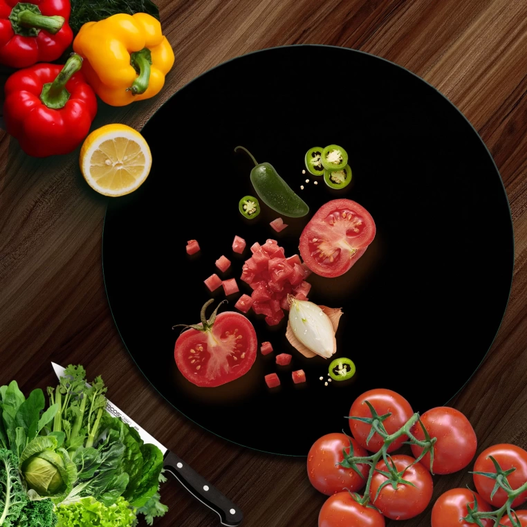 Tempered 12 inch Round Glass Cutting Board - Bold Black