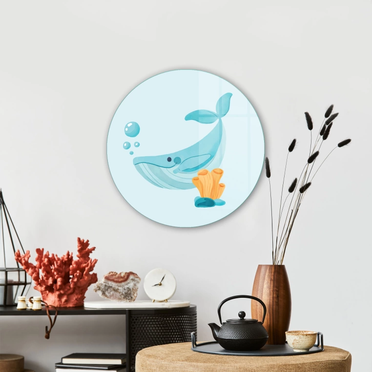 Vivantes Circle Glass Wall Art in 12" Diameter-Cute Whale