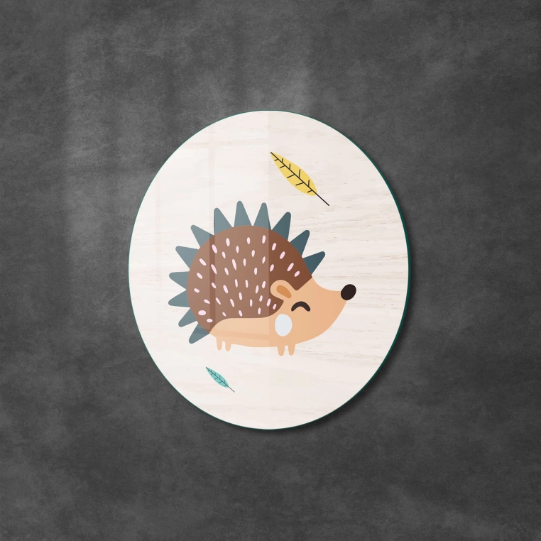 Vivantes Circle Glass Wall Art in 12" Diameter-Hedgehog