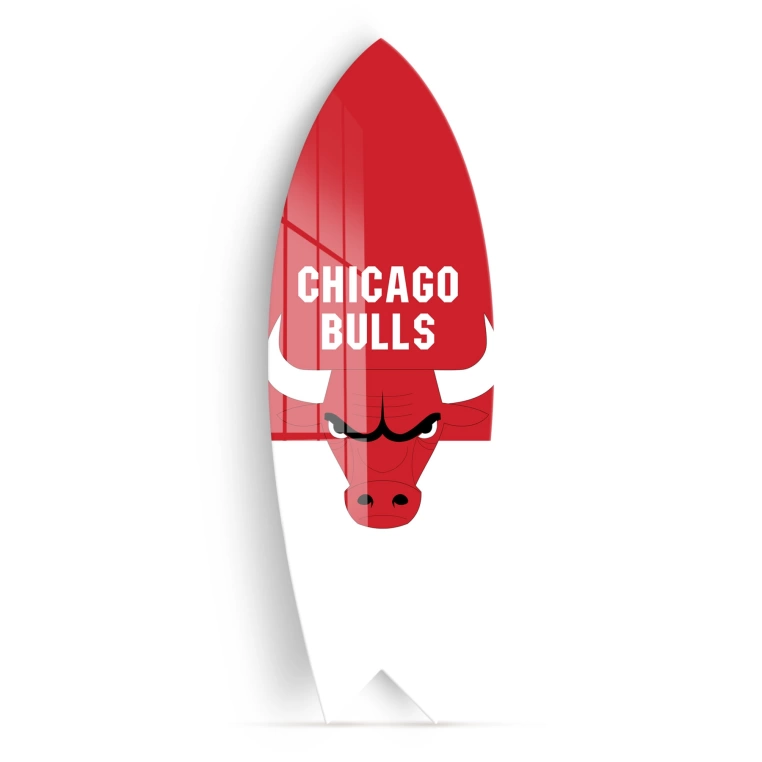 Vivantes Decorative Surfing Board in 4mm Tempered Glass-Chicago Bulls