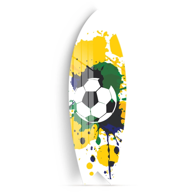 Vivantes Decorative Surfing Board in 4mm Tempered Glass-Brasilian Soccer Ball