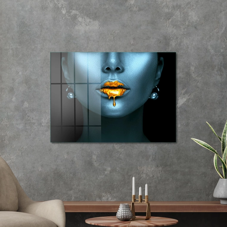 Vivantes Tempered Glass Wall Art - Golden leaking mouth