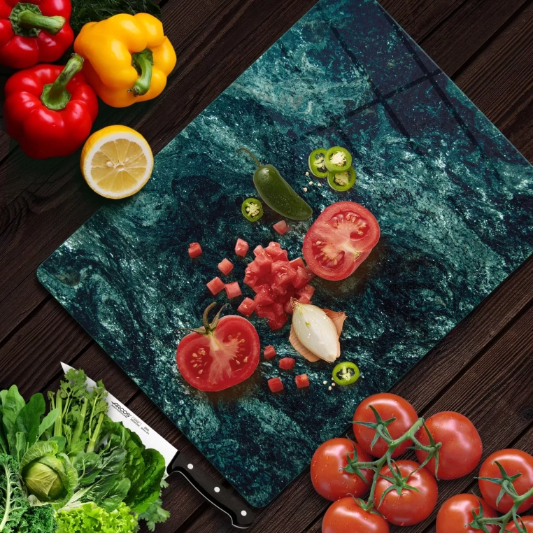 Tempered Glass Cutting Board - Green Granite