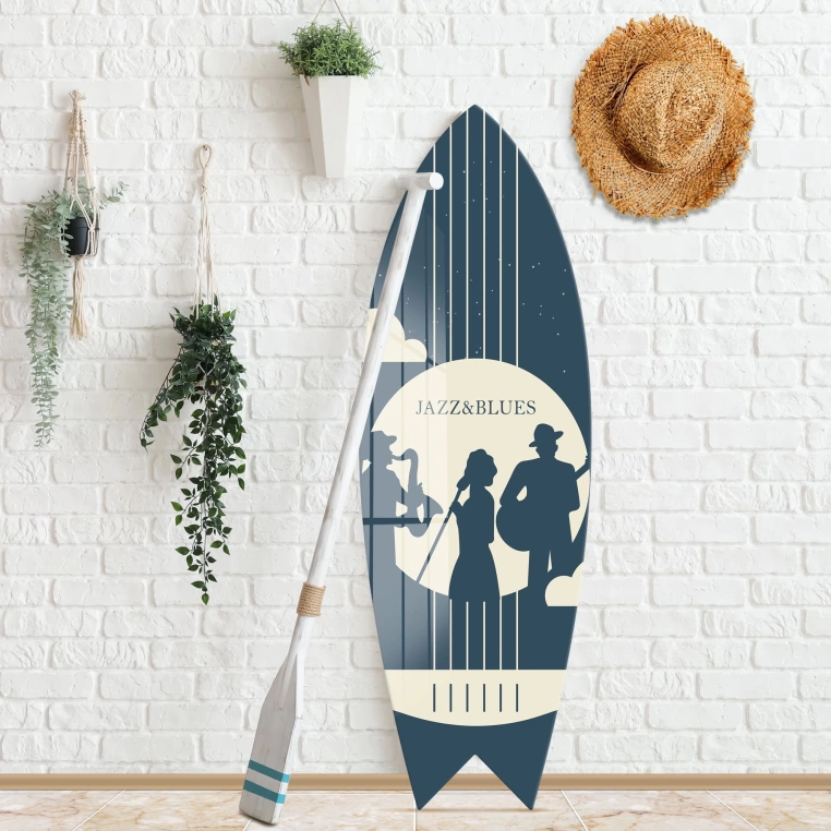 Vivantes Decorative Surfing Board in 4mm Tempered Glass-Jazz and Blues