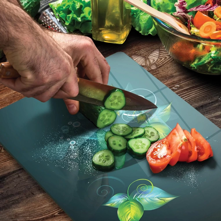 Tempered Glass Cutting Board - Turquoise Bubbles