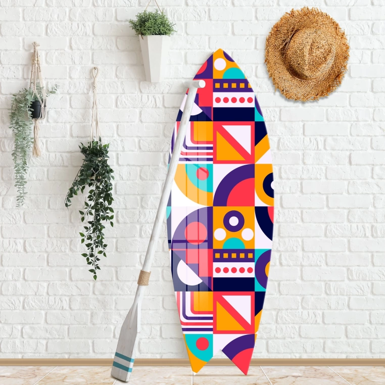 Vivantes Decorative Surfing Board in 4mm Tempered Glass-Mix Retro