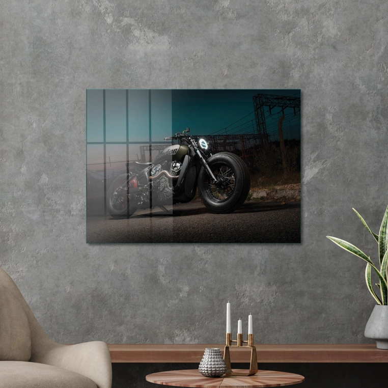 Vivantes Tempered Glass Wall Art - Retro motorbike