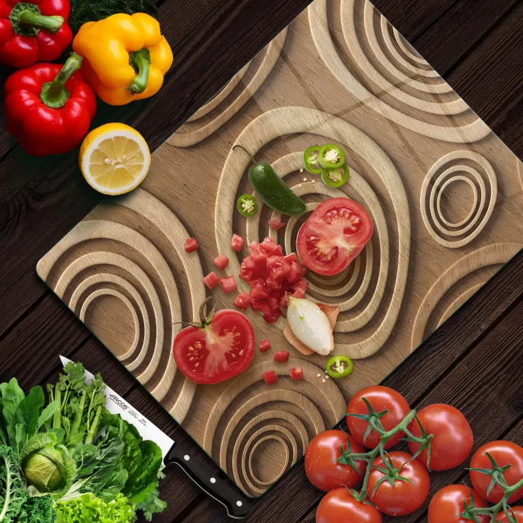 Tempered Glass Cutting Board - Wood Geo