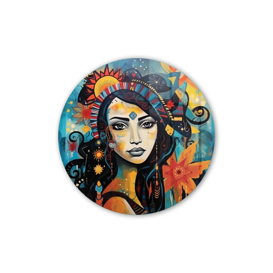 Vivantes Circle Glass Wall Art in 12" Diameter-Mexican Girl