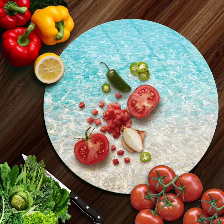 Tempered 12 inch Round Glass Cutting Board - Maui Sea