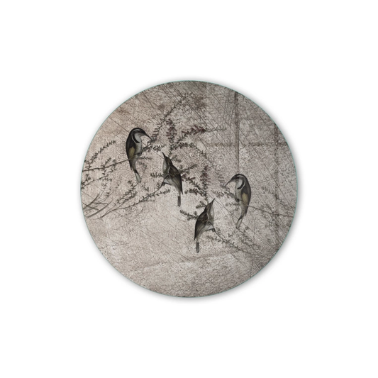 Vivantes Circle Glass Wall Art in 12" Diameter-Birds in Dawn