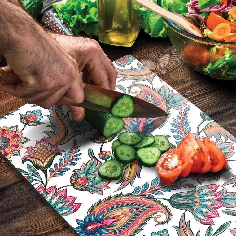 Tempered Glass Cutting Board - Mixed Flowered Tile