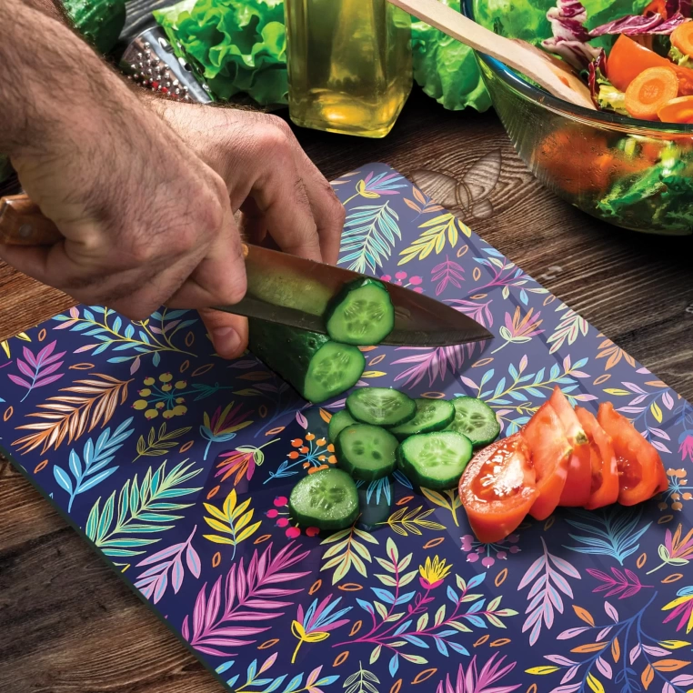 Tempered Glass Cutting Board - Rainbow Leaves