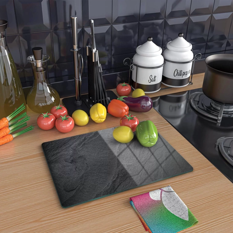 Tempered Glass Cutting Board - Black Stone