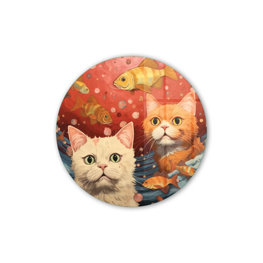 Vivantes Circle Glass Wall Art in 12" Diameter-Cats and Fish