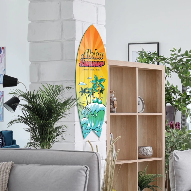 Vivantes Decorative Surfing Board in 4mm Tempered Glass-Aloha Summer