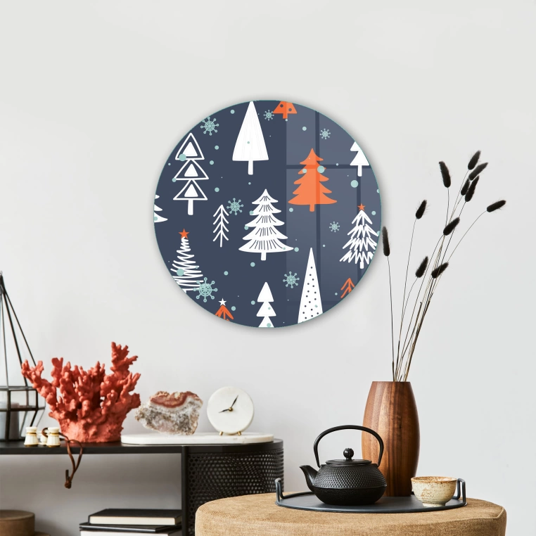 Vivantes Circle Glass Wall Art in 12" Diameter-Evergreens