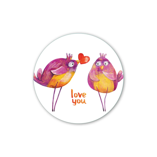 Vivantes Circle Glass Wall Art in 12" Diameter-Love You Birds