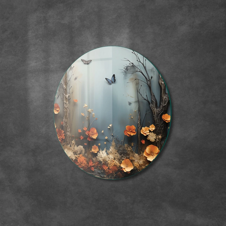 Vivantes Circle Glass Wall Art in 12" Diameter-Butterfly Dream