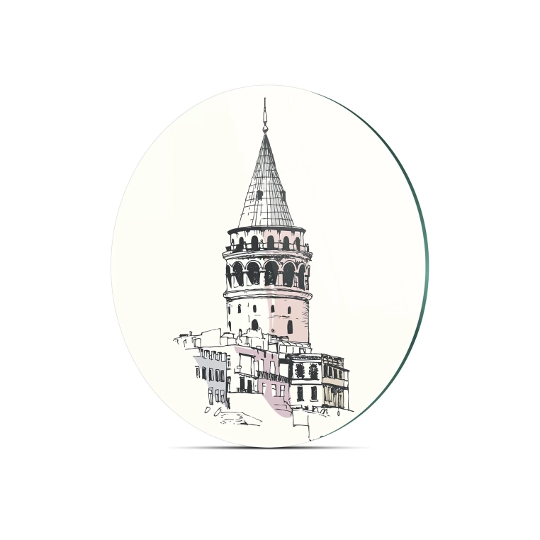 Tempered 12 inch Round Glass Cutting Board - Galata Tower