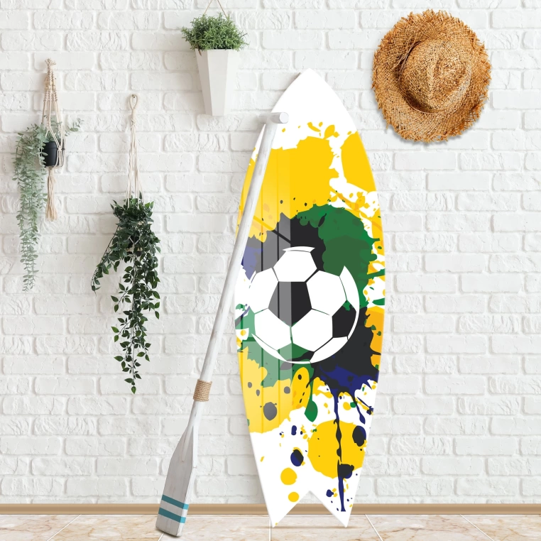 Vivantes Decorative Surfing Board in 4mm Tempered Glass-Brasilian Soccer Ball