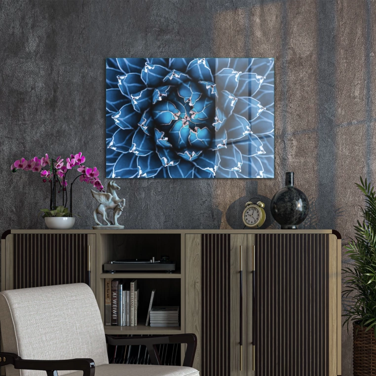 Vivantes Tempered Glass Wall Art - Blue Flower