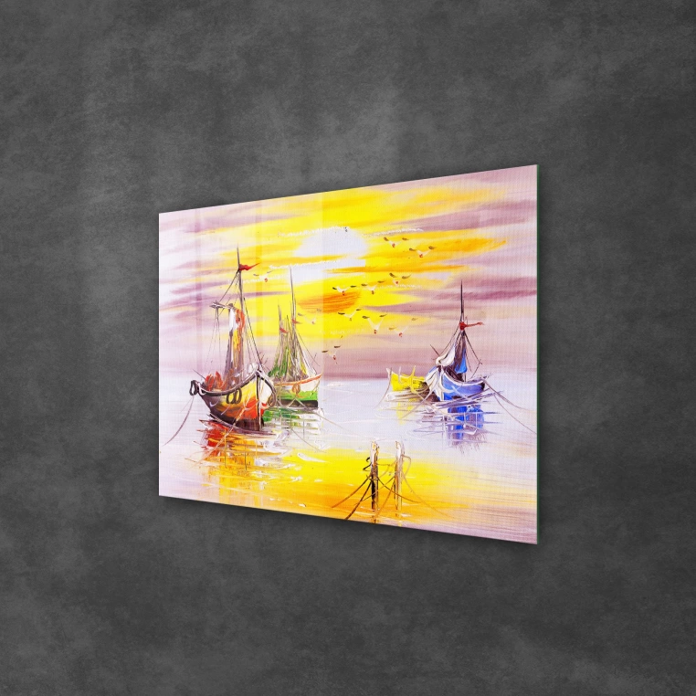 Vivantes Tempered Glass Wall Art - Ships in sunset