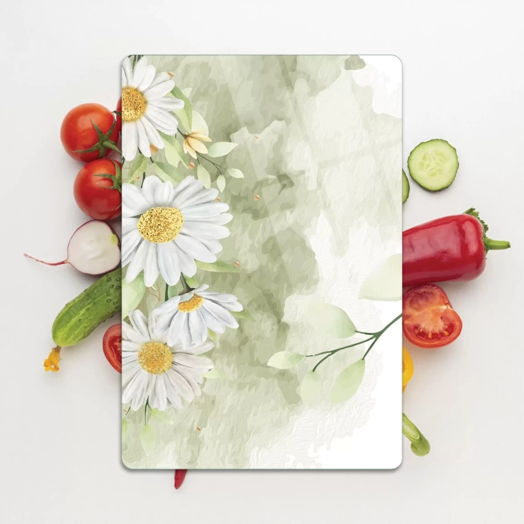 Tempered Glass Cutting Board - Pastel Daisies