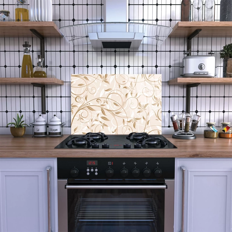 Vivantes Stove Back Tempered Glass Protector- Beige Vines