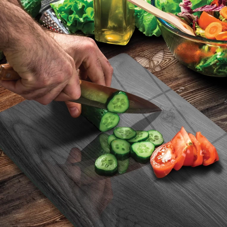 Tempered Glass Cutting Board - Dark Wood