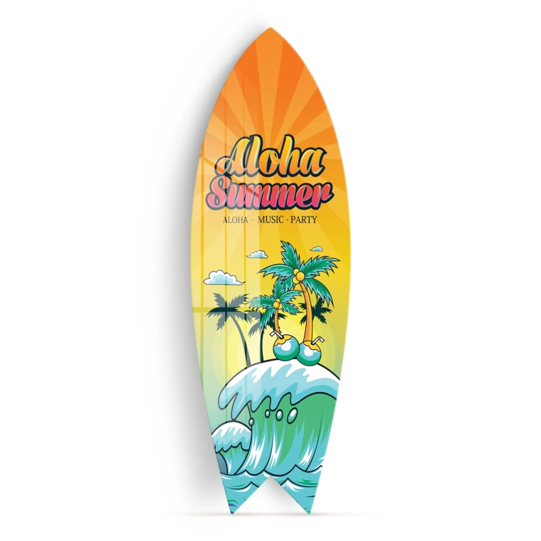 Vivantes Decorative Surfing Board in 4mm Tempered Glass-Aloha Summer