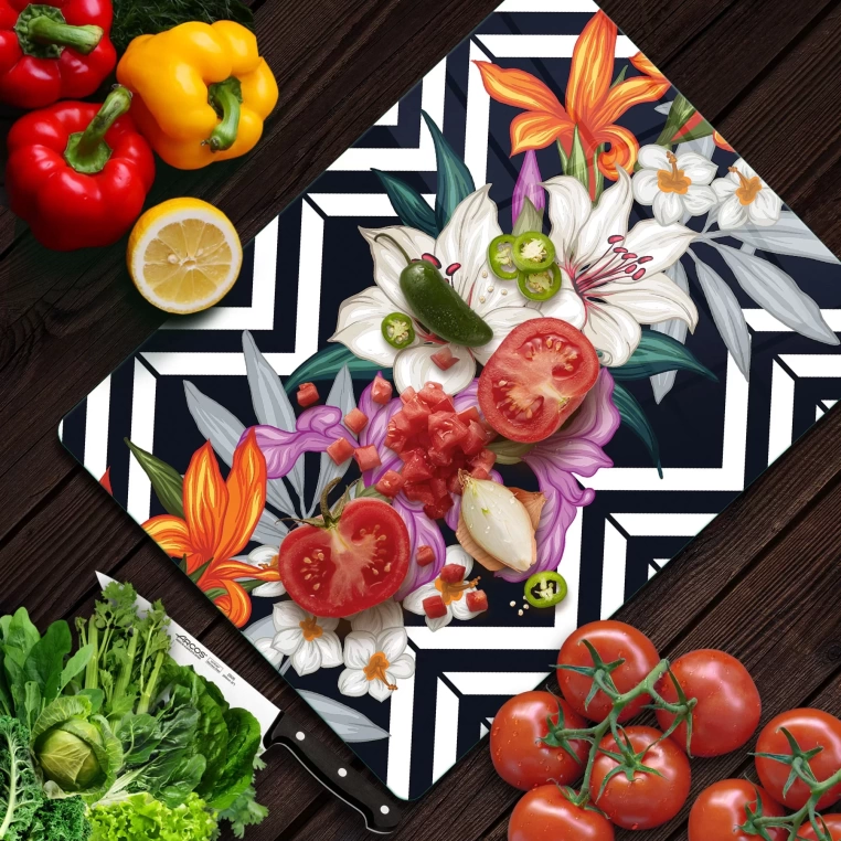 Tempered Glass Cutting Board - Mixed Liliums