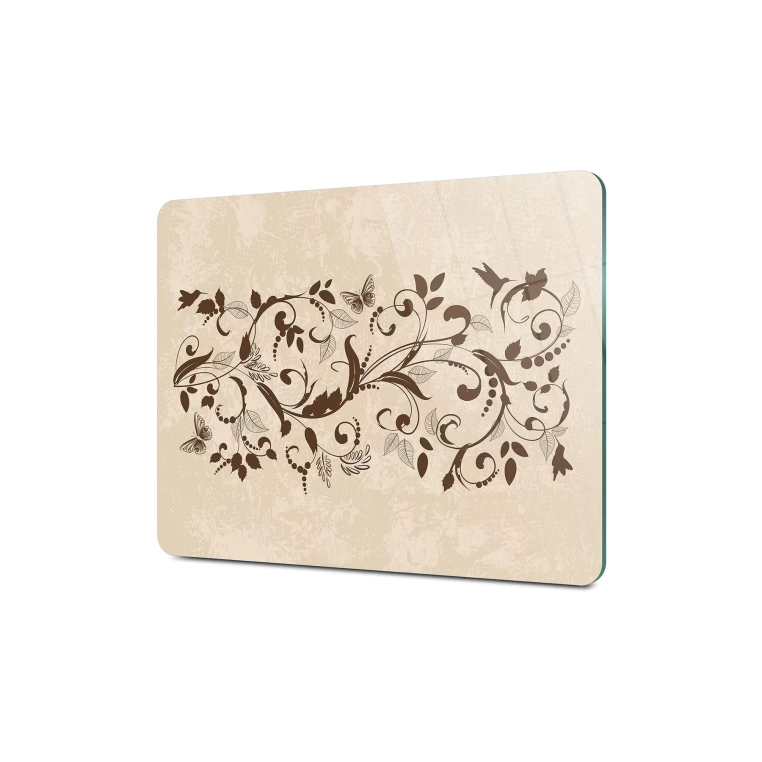 Tempered Glass Cutting Board - Beige Vines