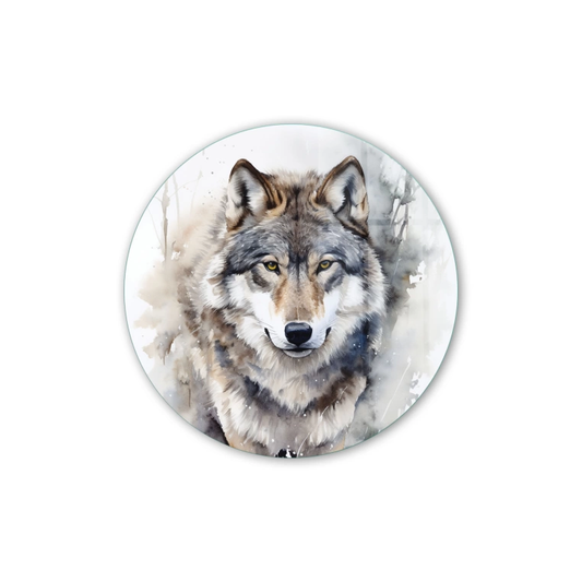 Vivantes Circle Glass Wall Art in 12" Diameter-Straight Wolf