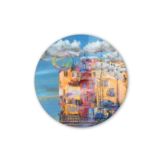 Vivantes Circle Glass Wall Art in 12" Diameter-Village in Italy