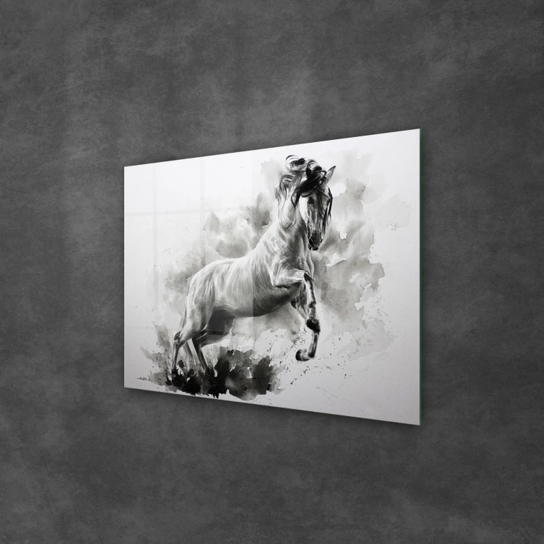 Vivantes Tempered Glass Wall Art - White horse