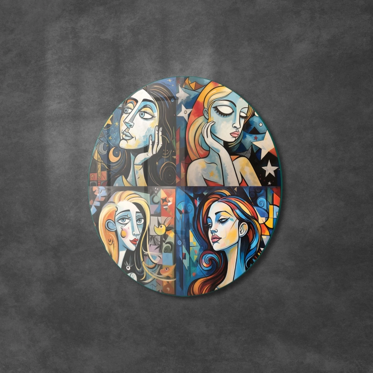 Vivantes Circle Glass Wall Art in 12" Diameter-Sad Girls