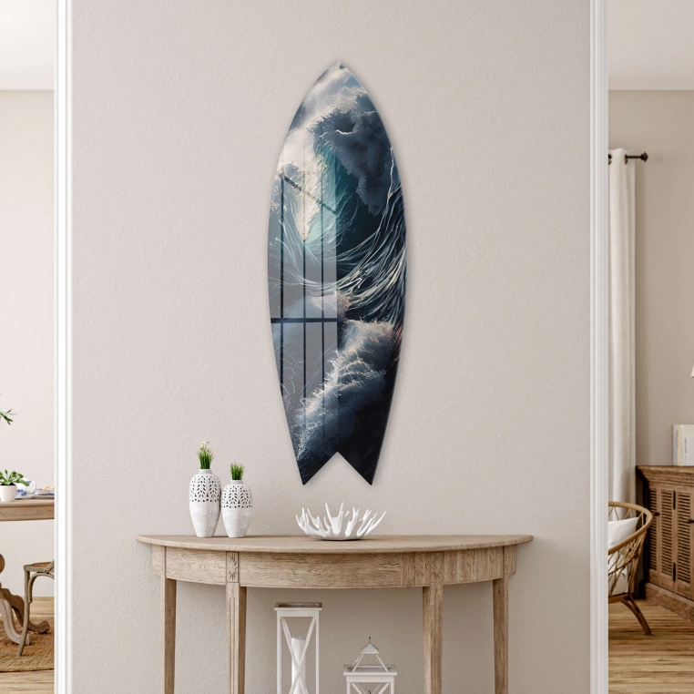 Vivantes Decorative Surfing Board in 4mm Tempered Glass-Pacific Waves