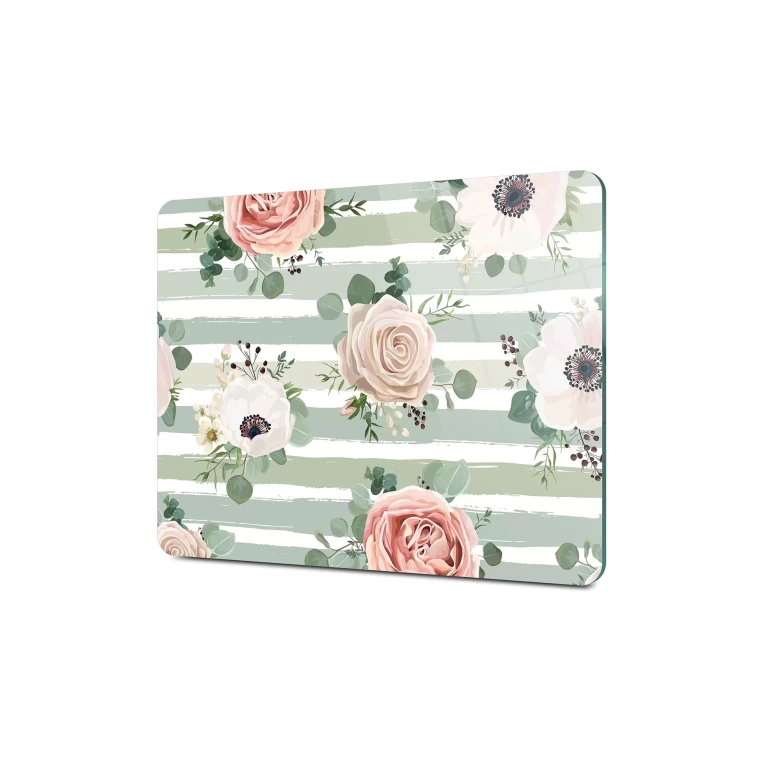 Tempered Glass Cutting Board - Pink Flowers