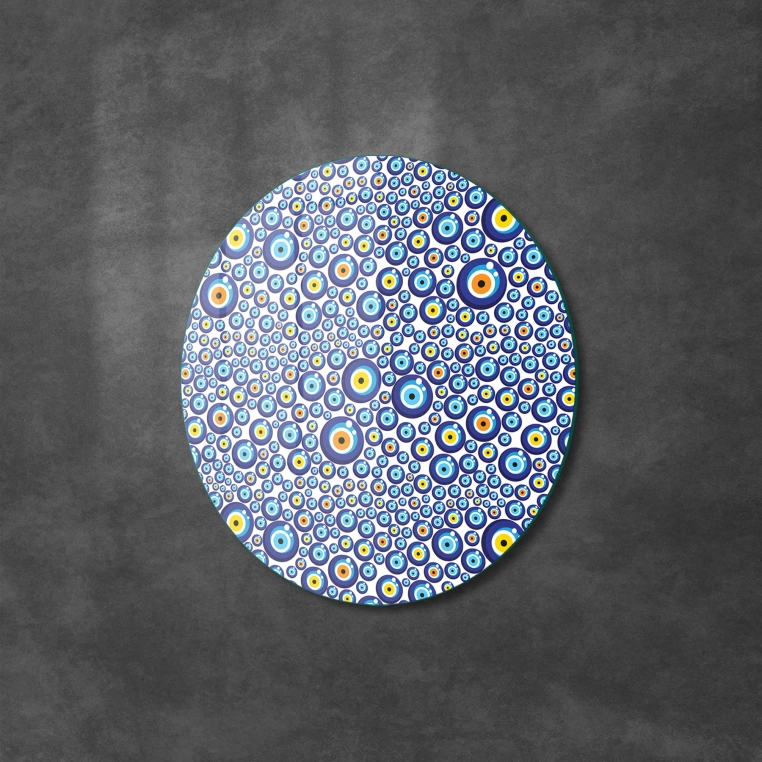 Vivantes Circle Glass Wall Art in 12" Diameter-Evil Eyes Small