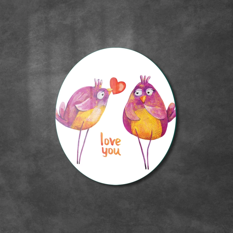 Vivantes Circle Glass Wall Art in 12" Diameter-Love You Birds