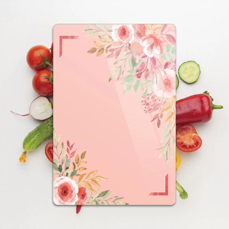 Tempered Glass Cutting Board - Pastel Pink Flowers