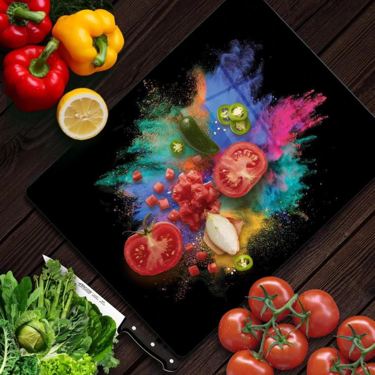 Tempered Glass Cutting Board - Rainbow Powder Splash