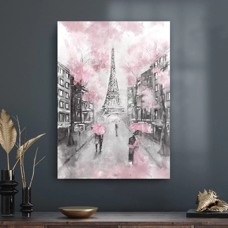 Vivantes Tempered Glass Wall Art - Paris in Pink