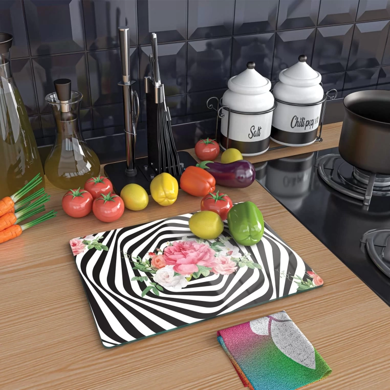 Tempered Glass Cutting Board - Spiral Zebra