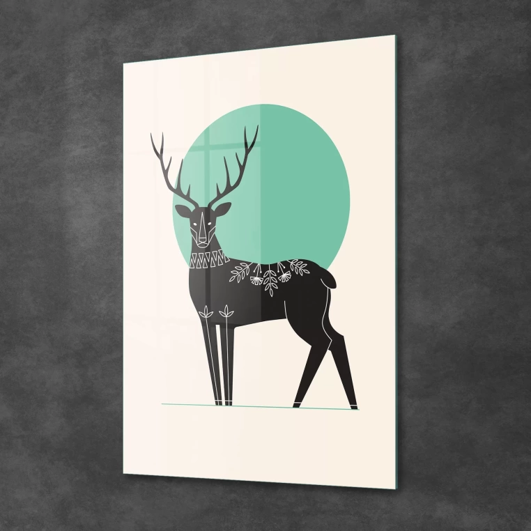 Vivantes Tempered Glass Wall Art - Black Deer