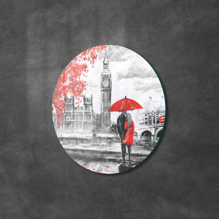 Vivantes Circle Glass Wall Art in 12" Diameter-London Rain