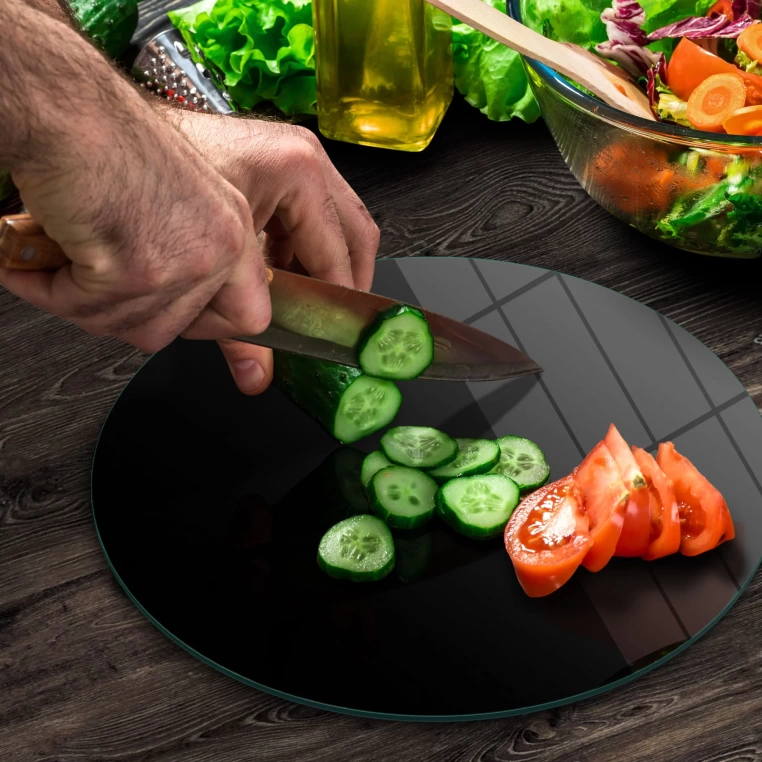 Tempered 12 inch Round Glass Cutting Board - Bold Black