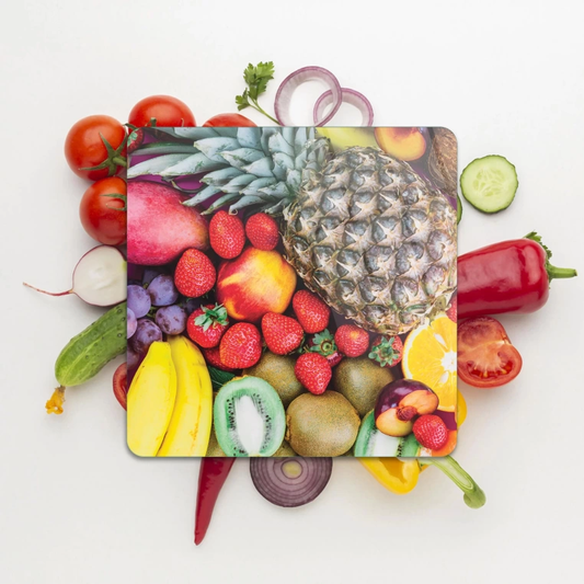 Tempered Glass Square Cutting Board - Fruity